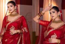 গাঢ় লাল শাড়িতে বধূর সাজে নজর কাড়লেন তানজিন তিশা